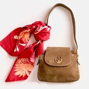GUCCI Vintage 1970’s GG Tan Suede Leather Handbag